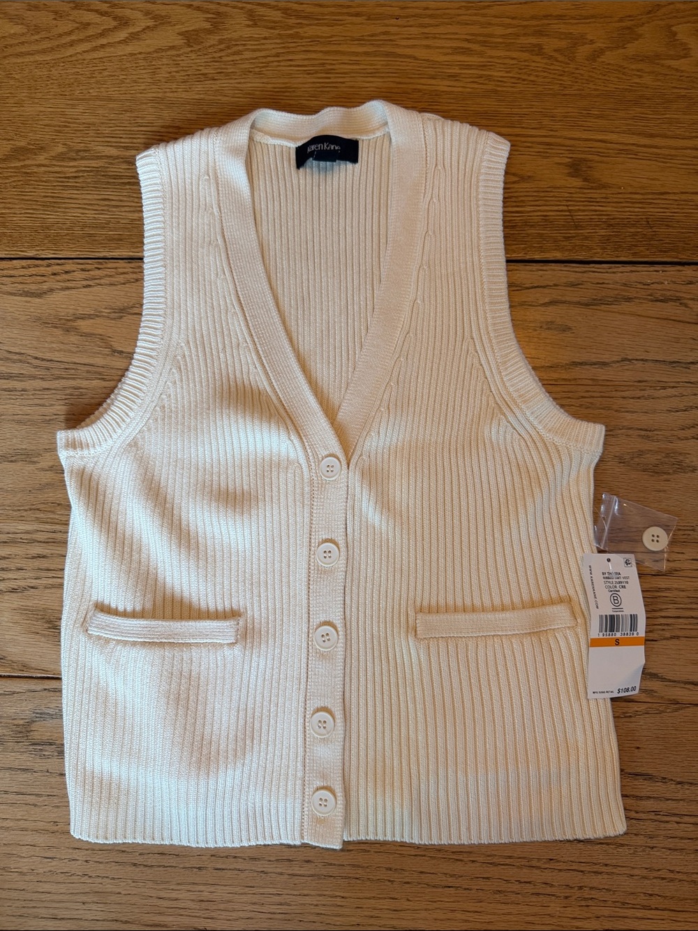 Karen Kane Cream Ribbed Button-Front Sweater Vest